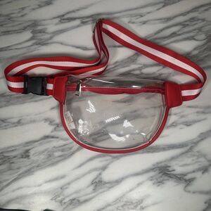 Kenz Kustomz Clear Fanny Pack Stadium Approved Gameday Purse Red White Striped